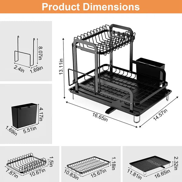 2 Tier Dish Drying Rack with Drainboard