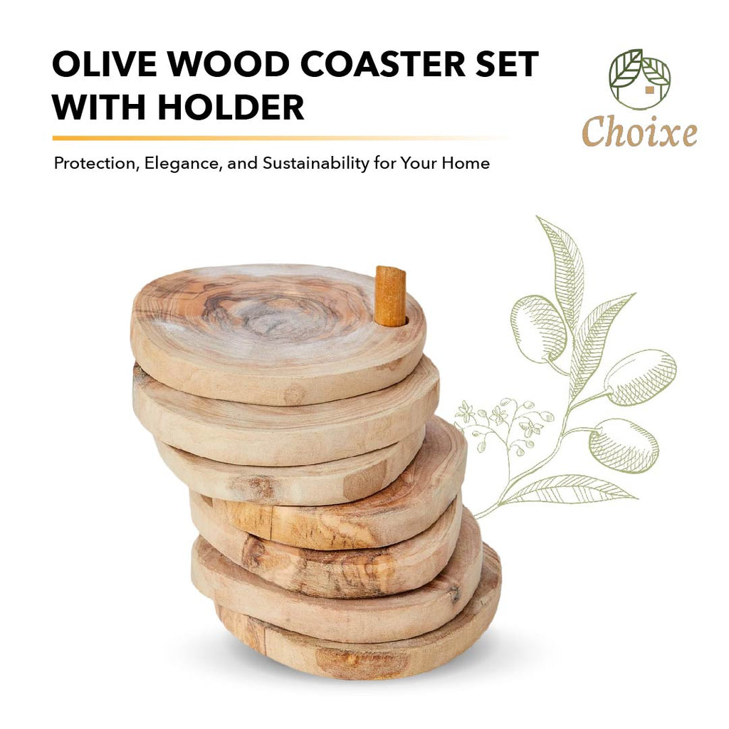 Olive Wood Coasters with Holder
