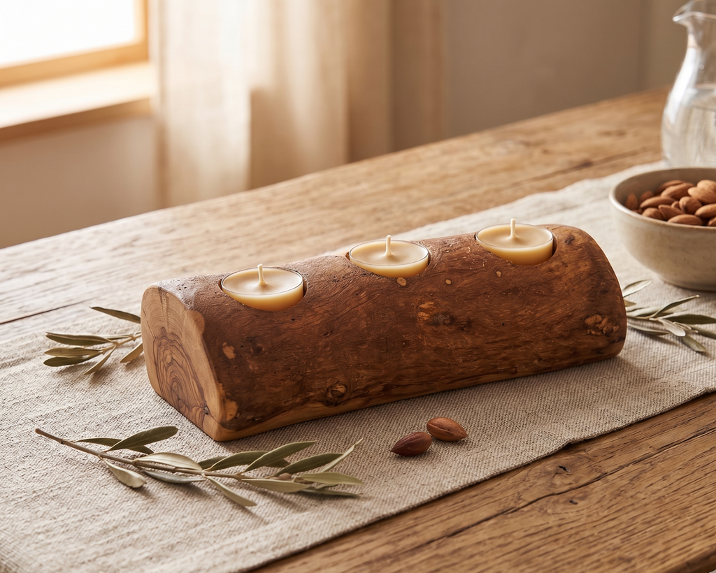 Olive Wood Taper Candle Holder