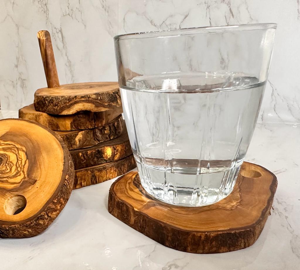 Olive Wood Coasters with Holder