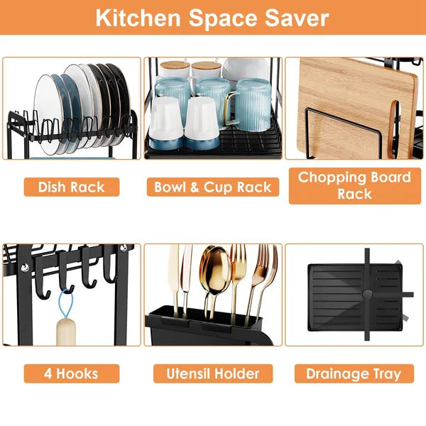 2 Tier Dish Drying Rack with Drainboard