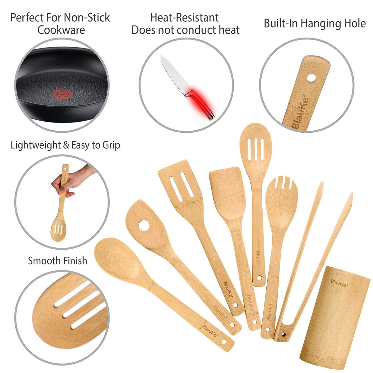 Bamboo Kitchen Utensil Set with Holder