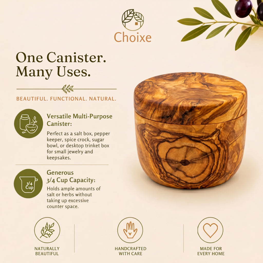 Olive Wood Salt Cellar with Swivel Lid