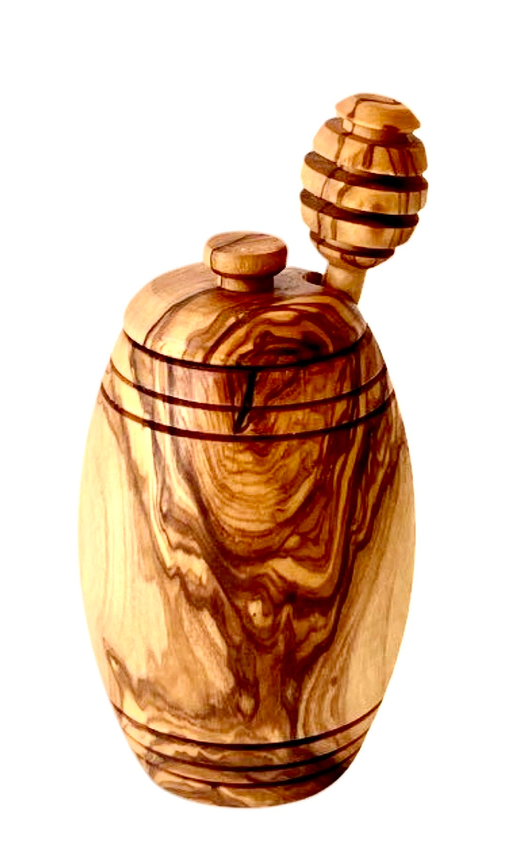 Olive Wood Honey Pot with Dipper and Lid