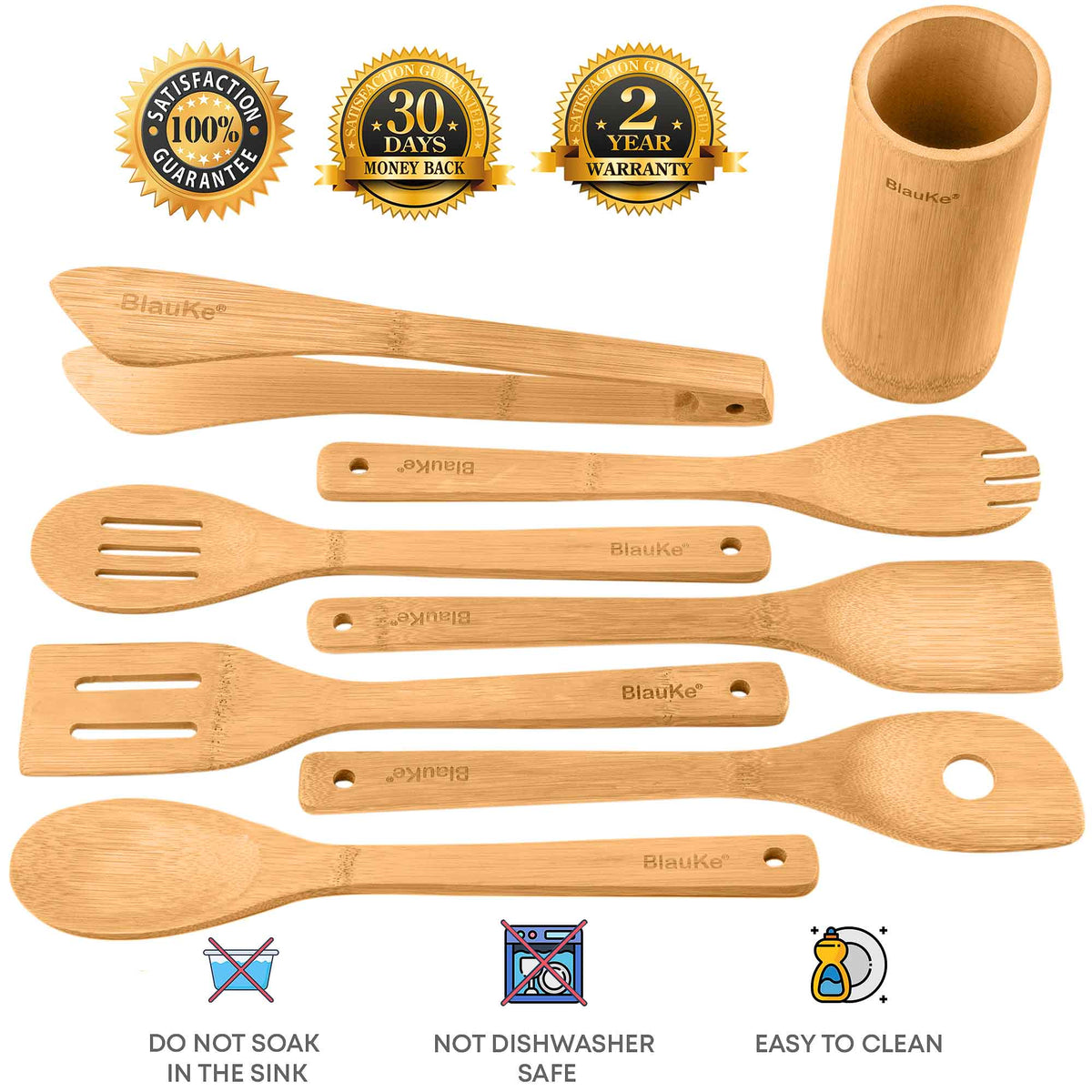 Bamboo Kitchen Utensil Set with Holder