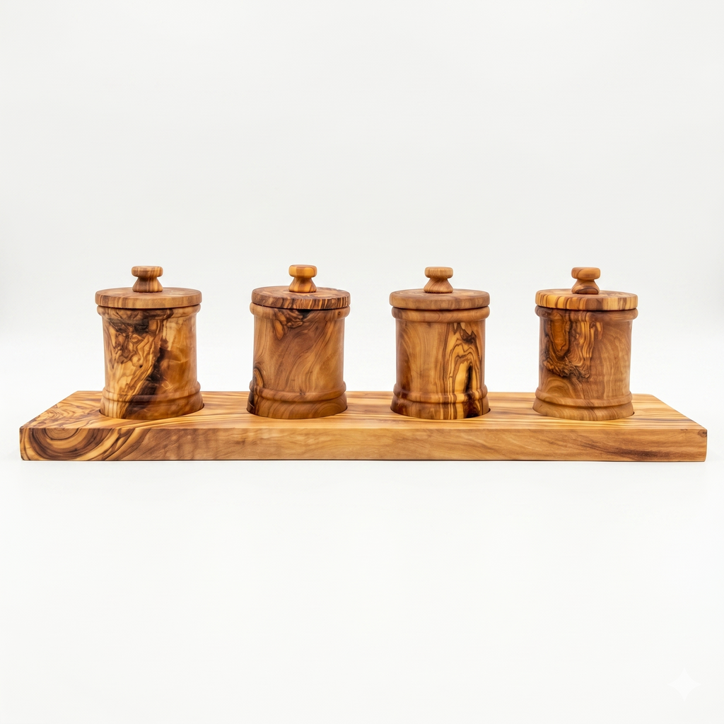 Olive Wood Kitchen Canister Set with Base