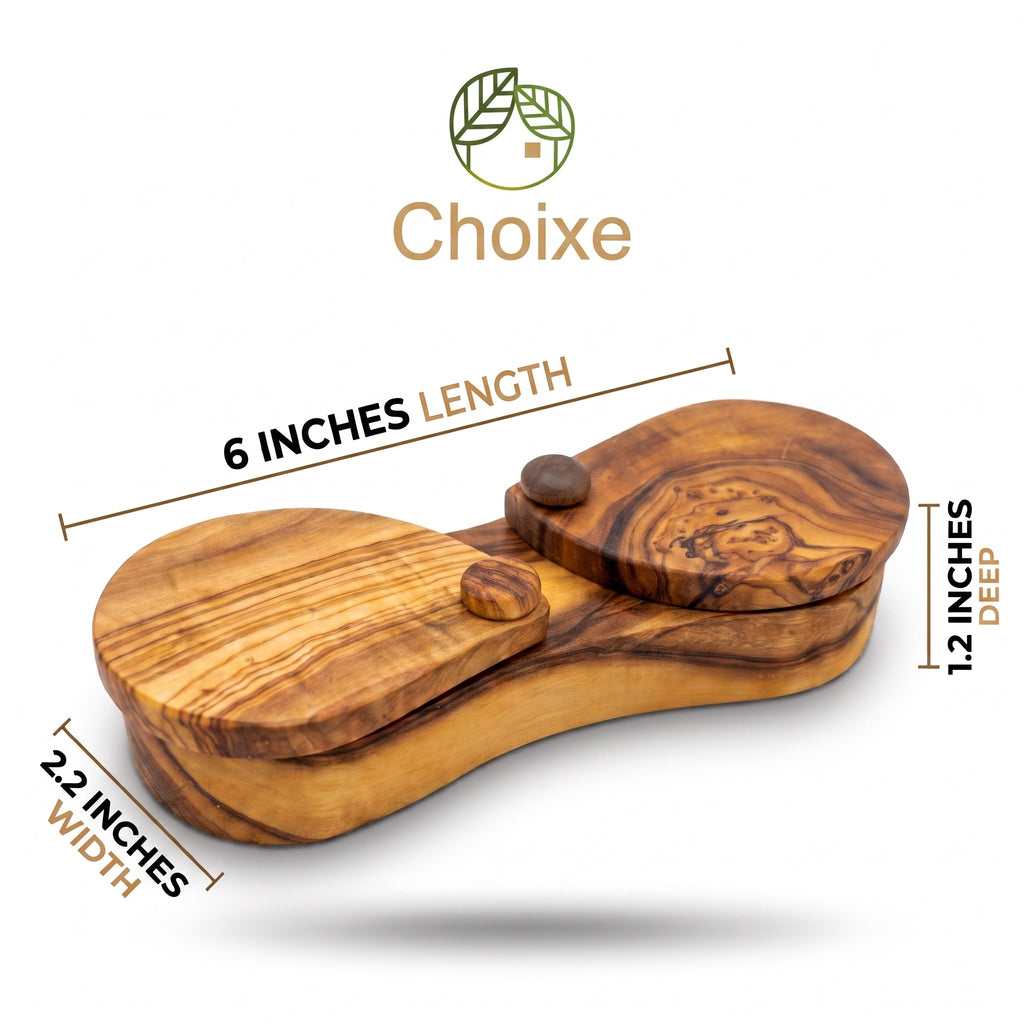 Olive Wood Spice Box with Swivel Lids