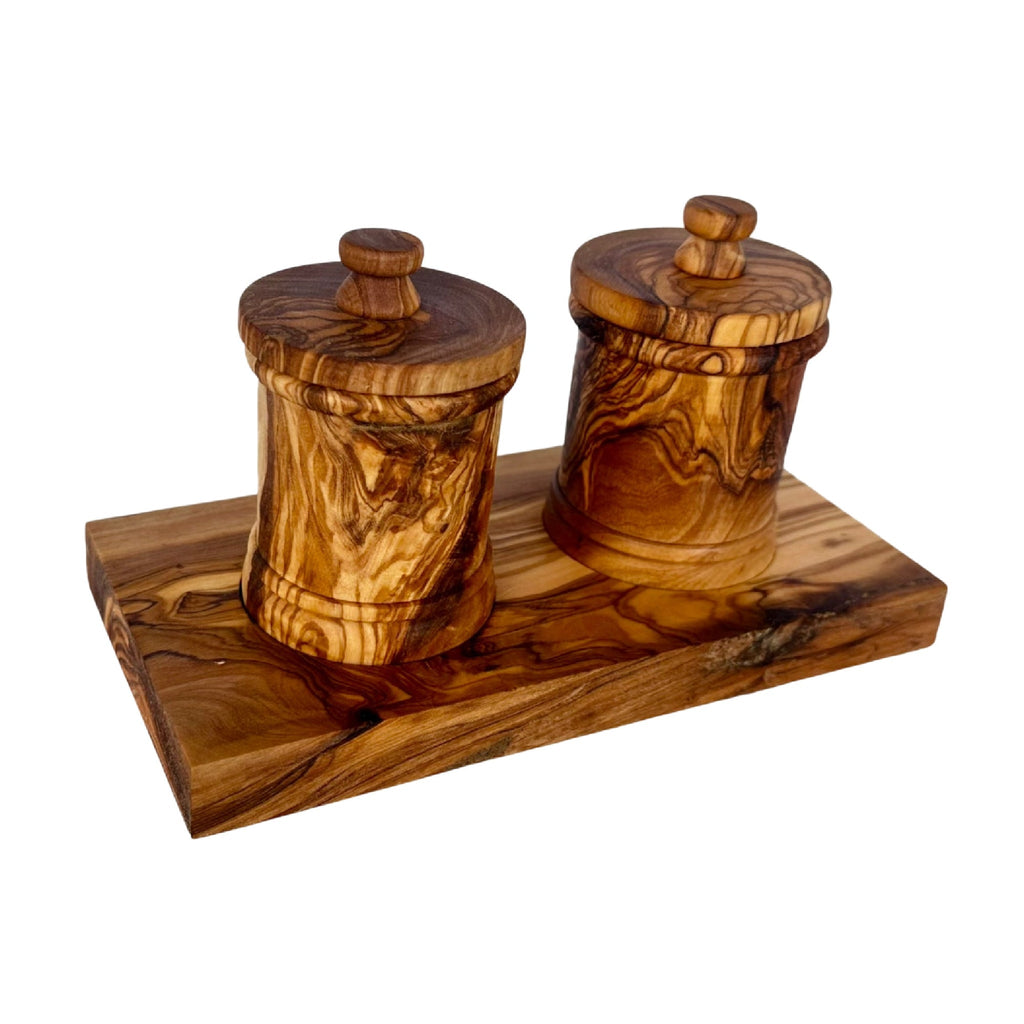 Olive Wood Kitchen Canister Set with Base