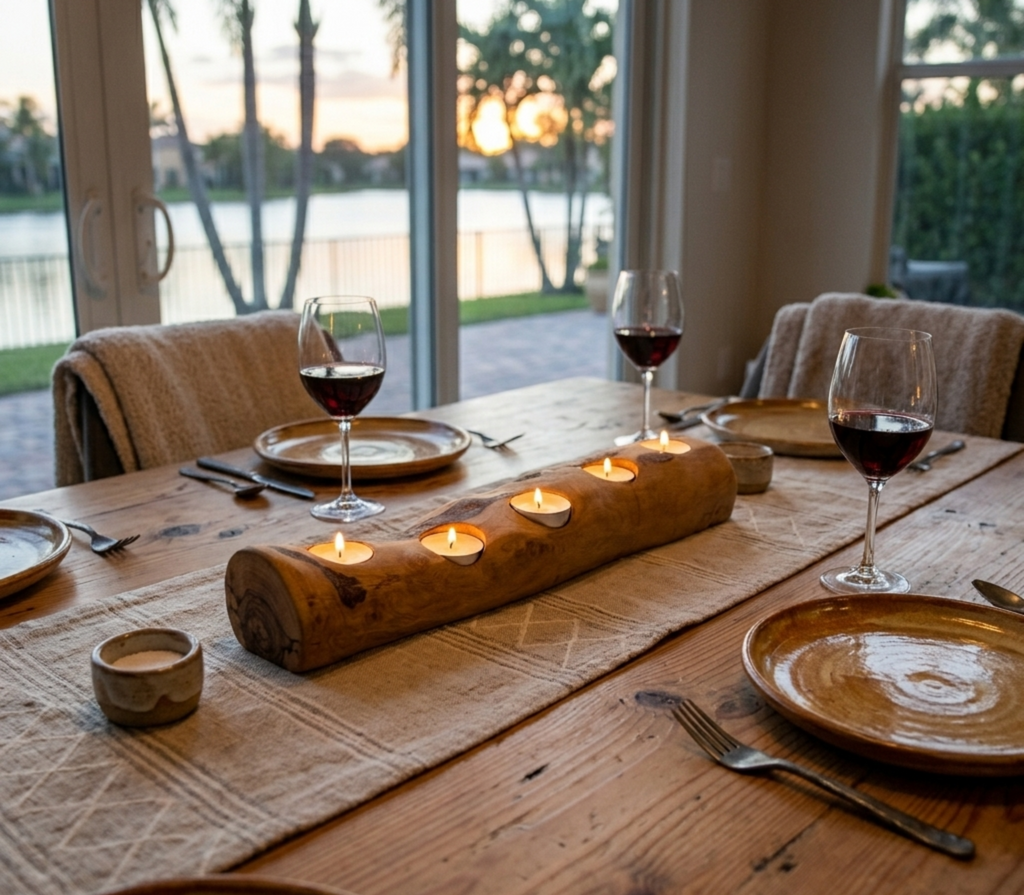 Olive Wood Taper Candle Holder