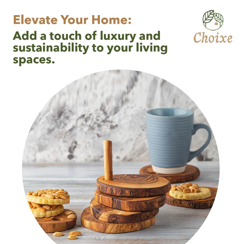 Olive Wood Coasters with Holder