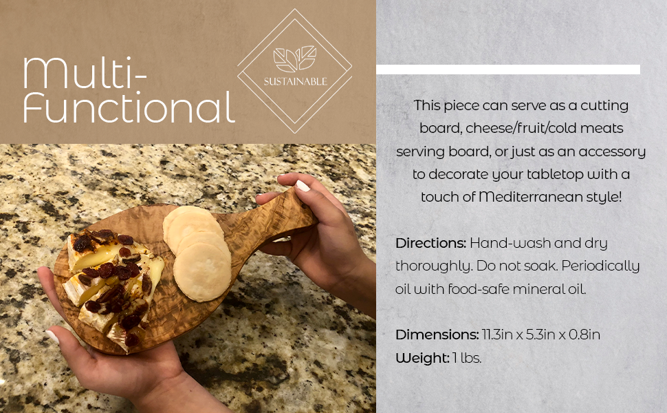 Small Olive Wood Cutting Board with Handle