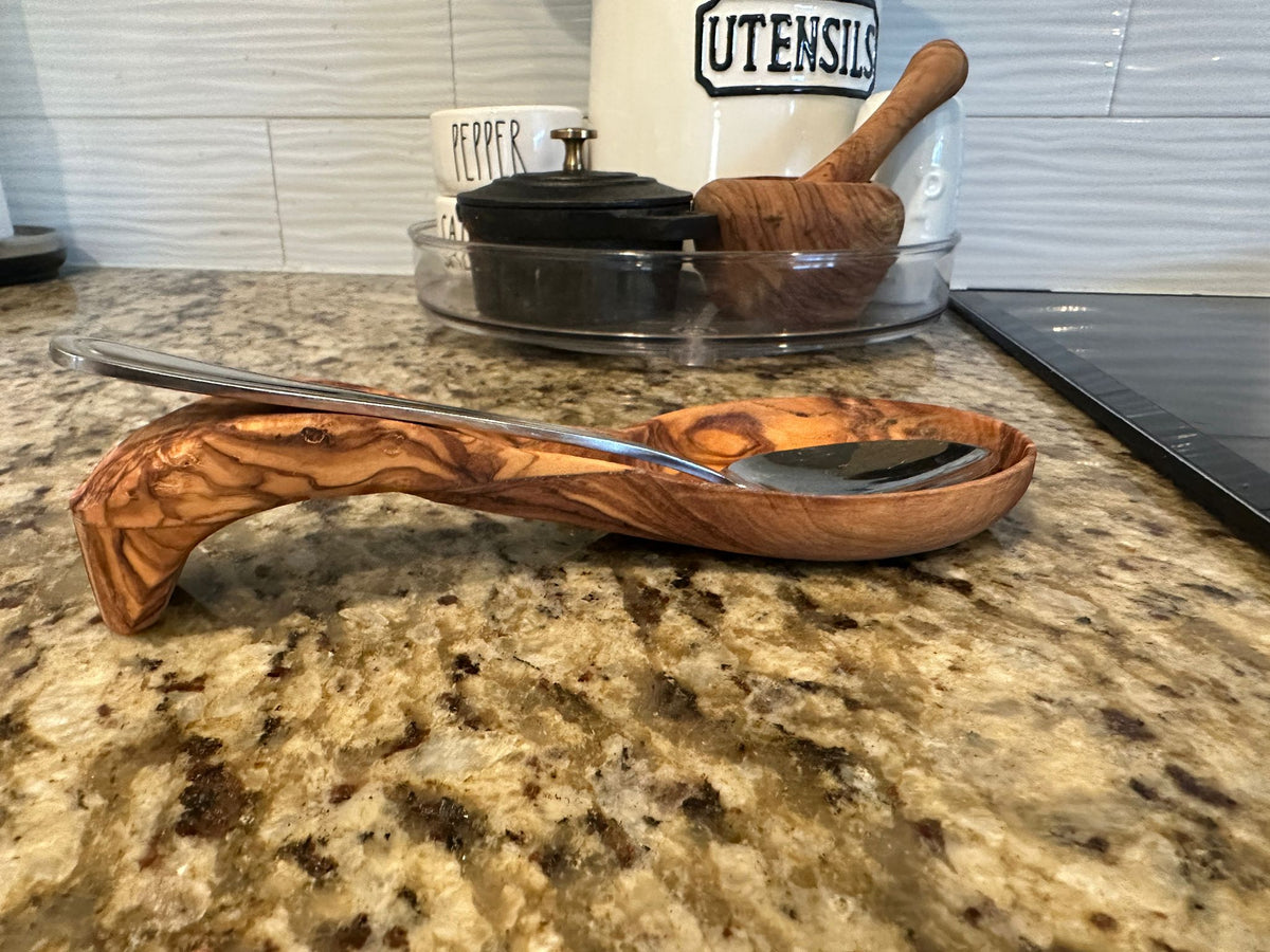 Olive Wood Spoon Rest for Stovetop