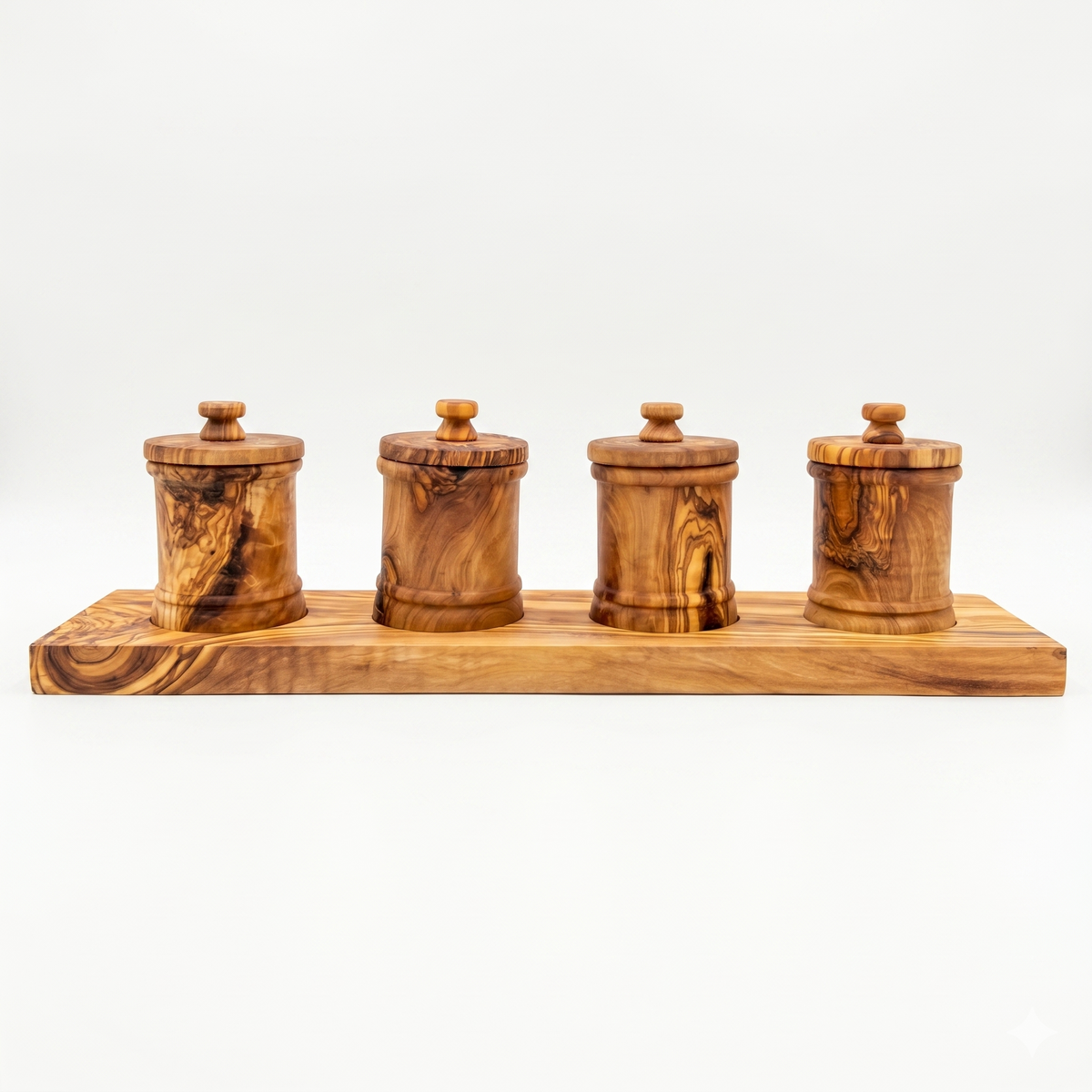 Olive Wood Kitchen Canister Set with Base