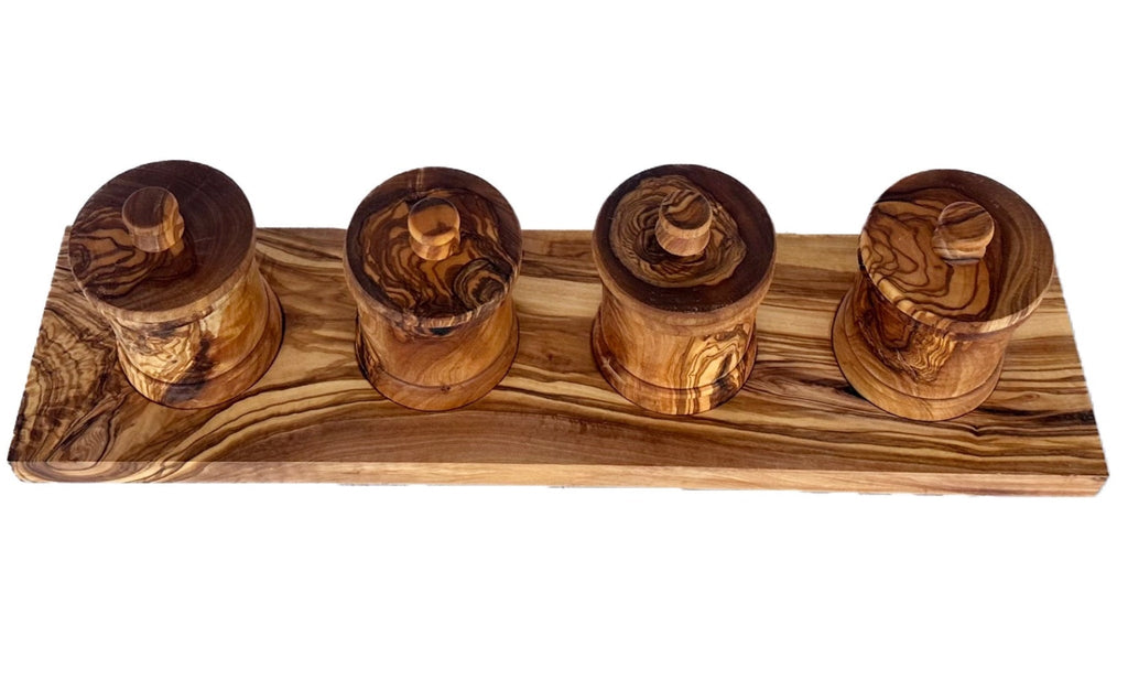 Olive Wood Kitchen Canister Set with Base