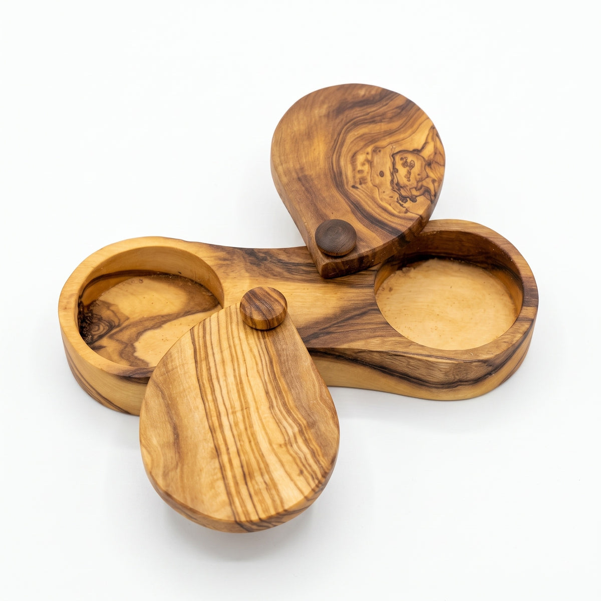 Olive Wood Spice Box with Swivel Lids