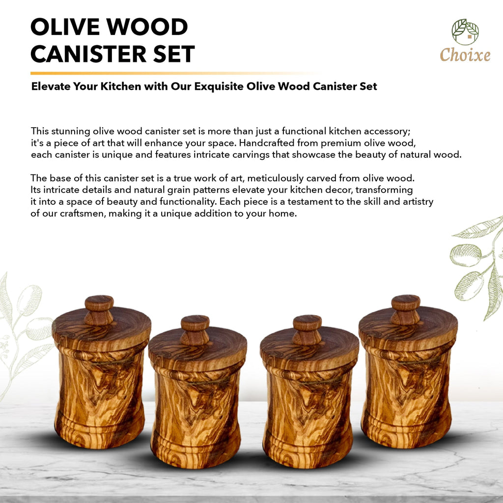 Olive Wood Kitchen Canister Set with Base