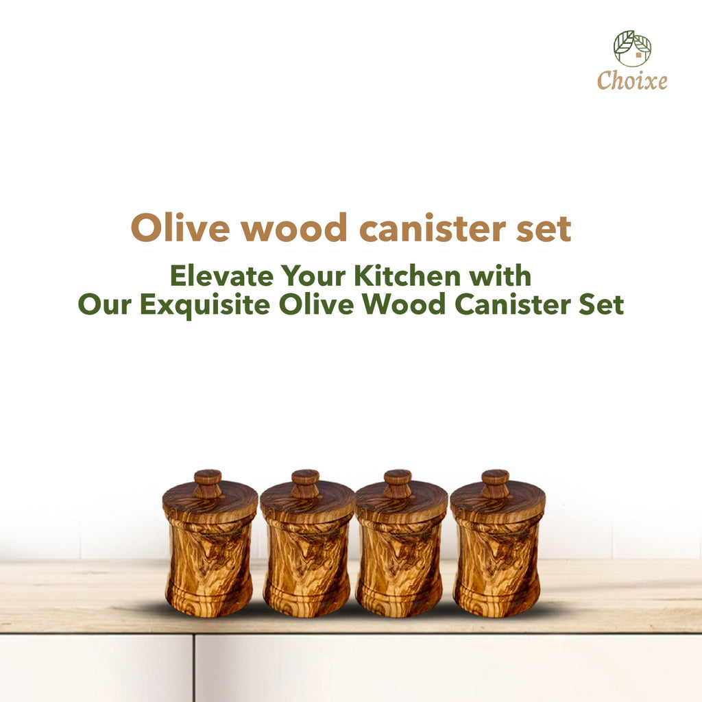 Olive Wood Kitchen Canister Set with Base