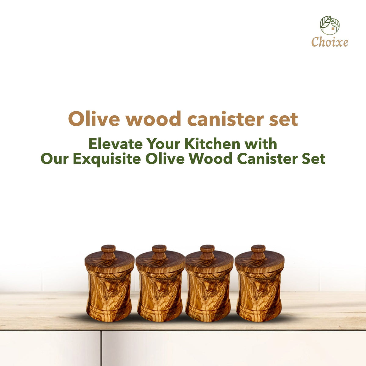Olive Wood Kitchen Canister Set with Base