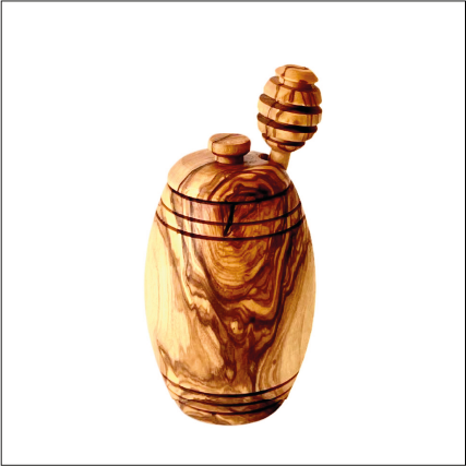Olive Wood Honey Pot with Dipper and Lid