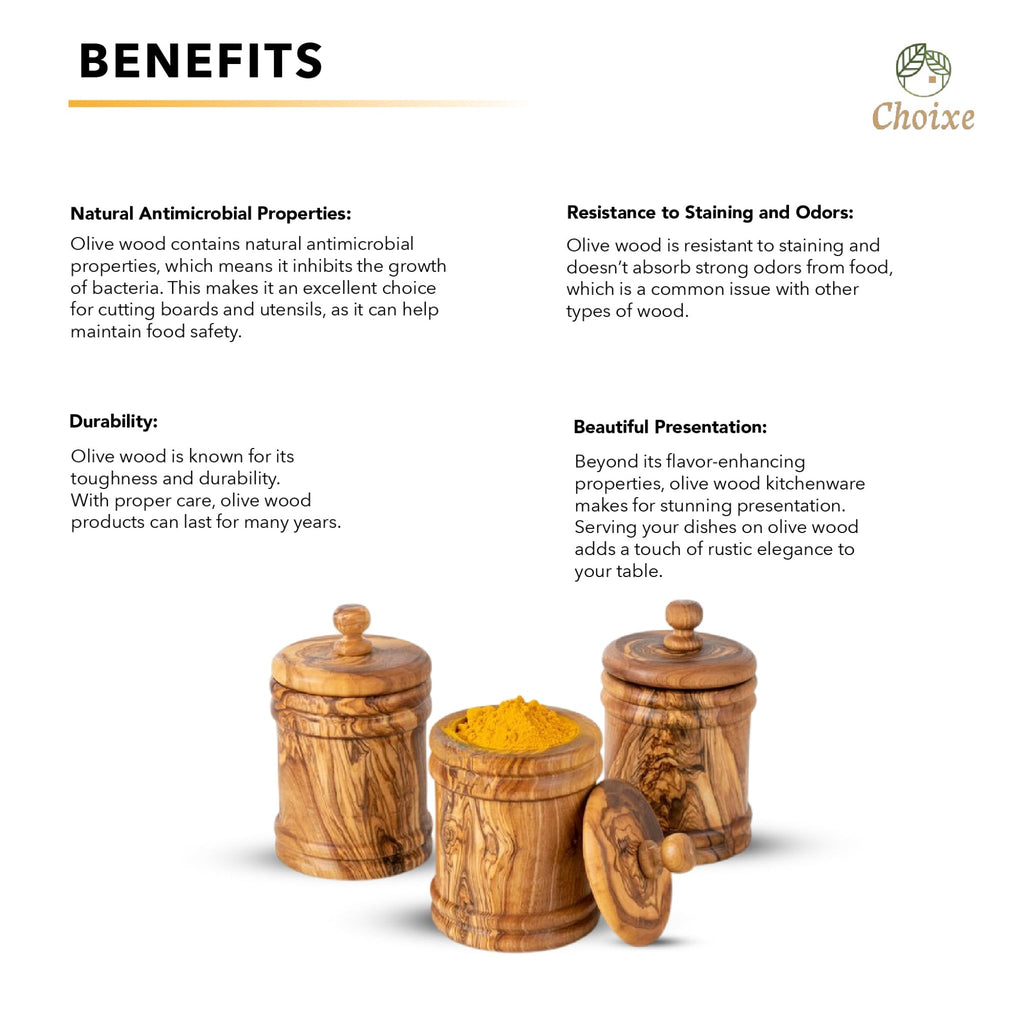 Olive Wood Kitchen Canister Set with Base