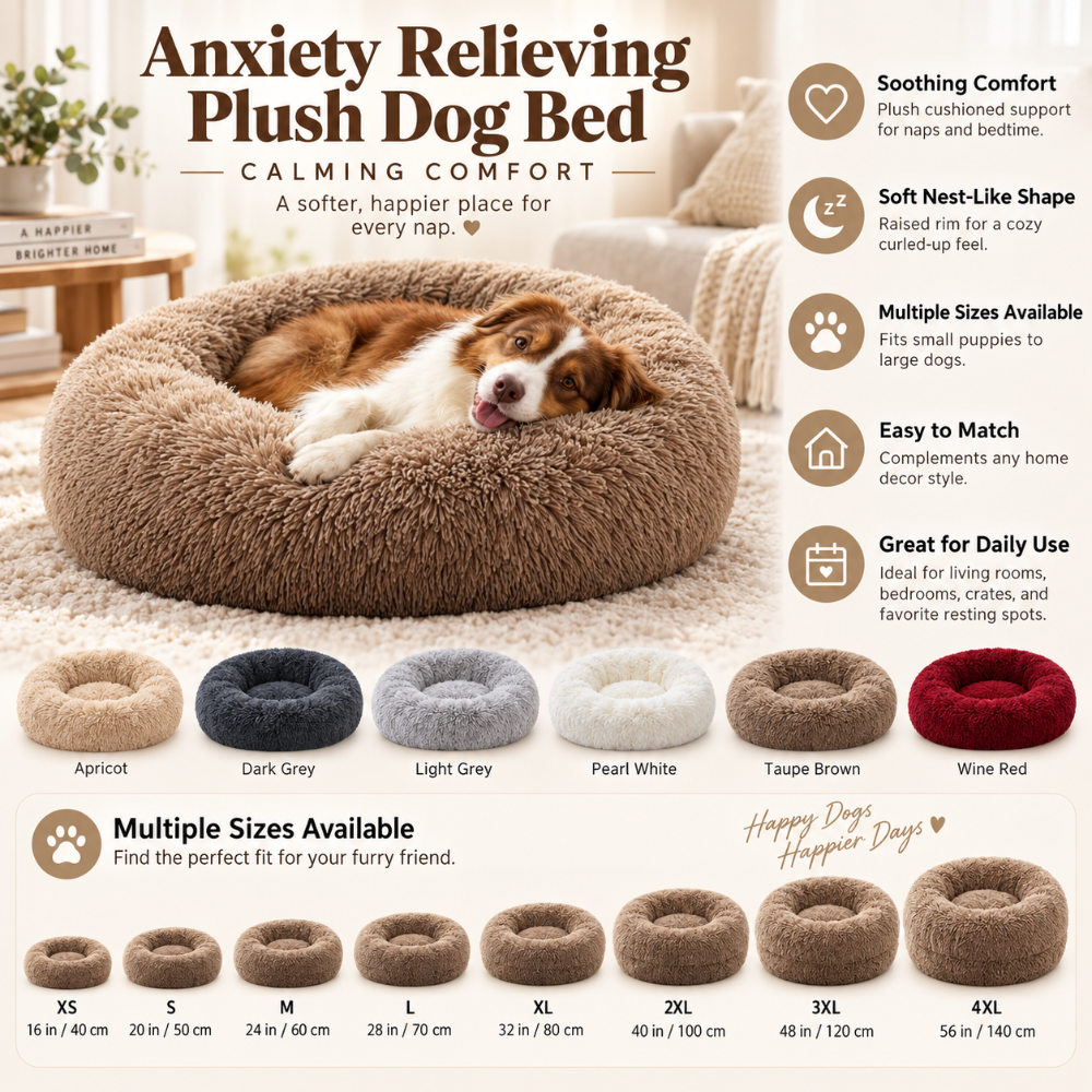 Anxiety Relieving Plush Dog Bed Calming Comfort