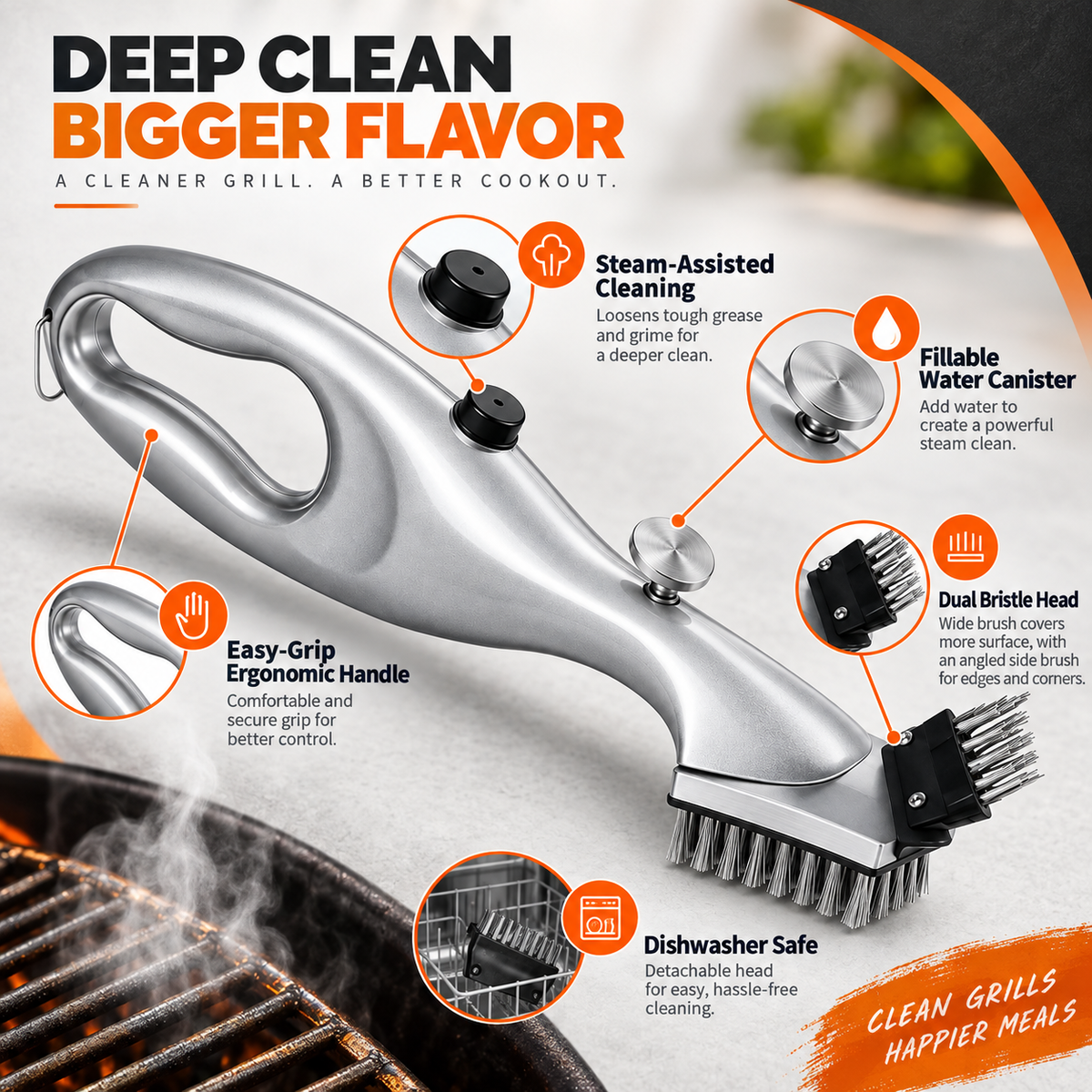 Bbq Cleaning Brush Steam Cleaning Tool Easy Grip Design