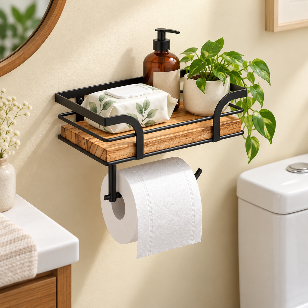 Decorative Bathroom Shelf Wall Mounted Towel Holder Rack