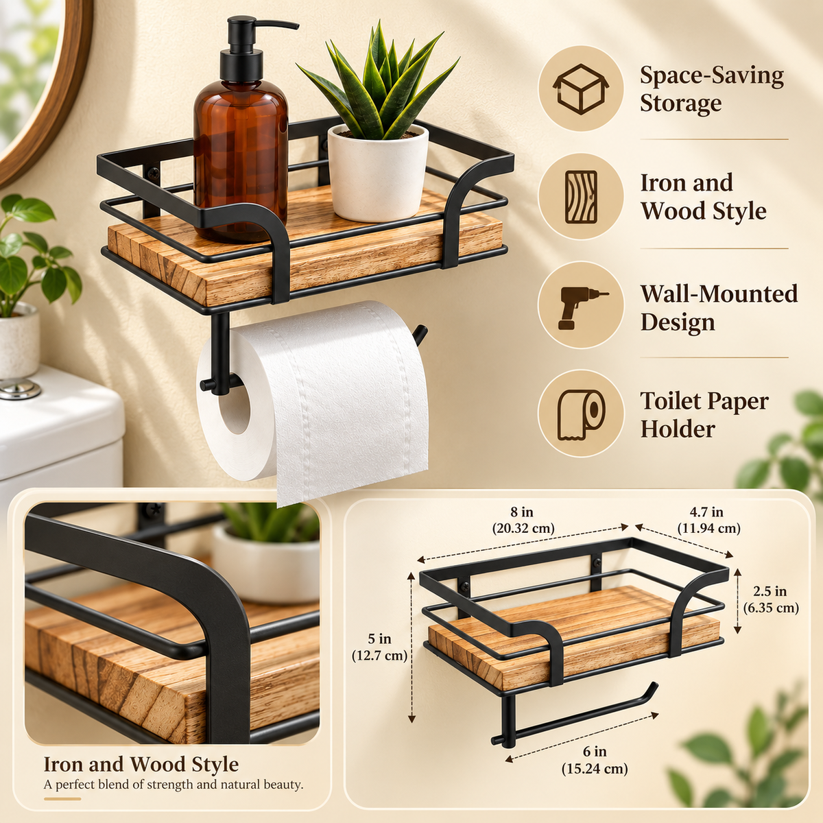 Decorative Bathroom Shelf Wall Mounted Towel Holder Rack