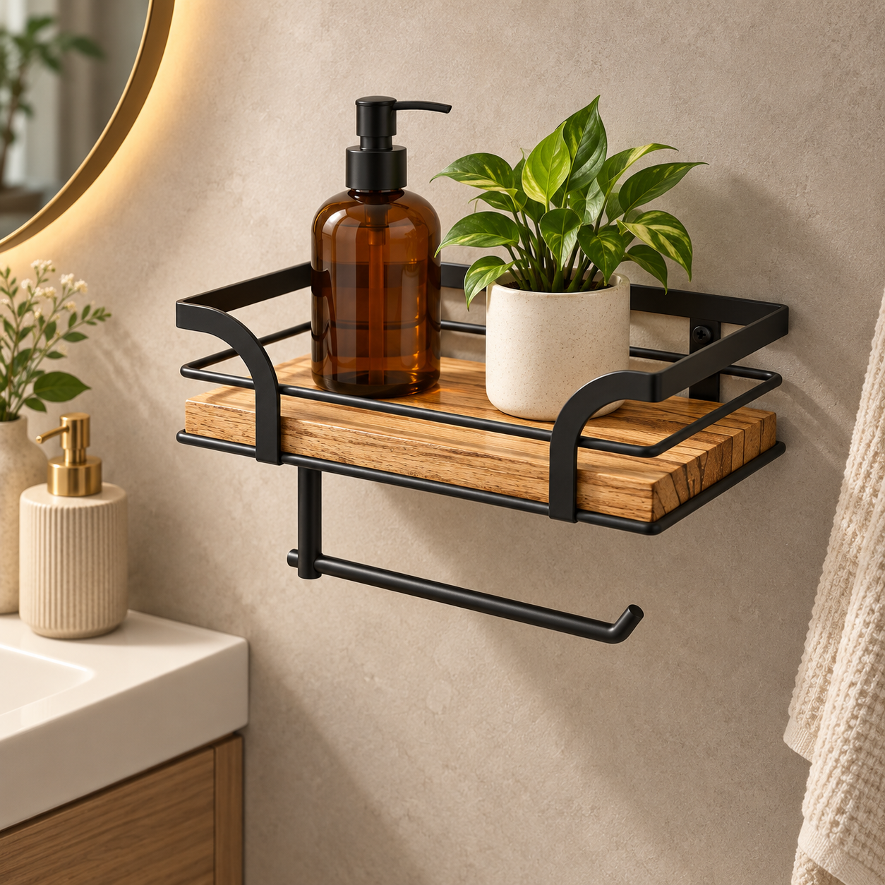 Decorative Bathroom Shelf Wall Mounted Towel Holder Rack