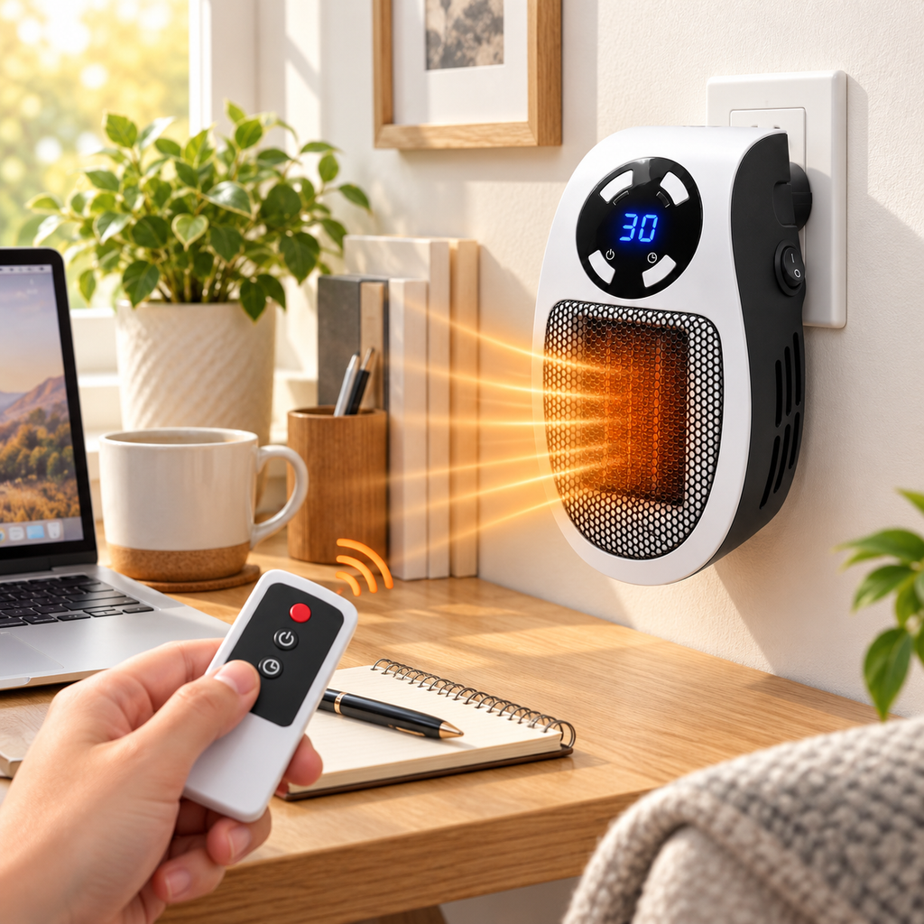 Electric Space Heater Remote Control Compact Oilless