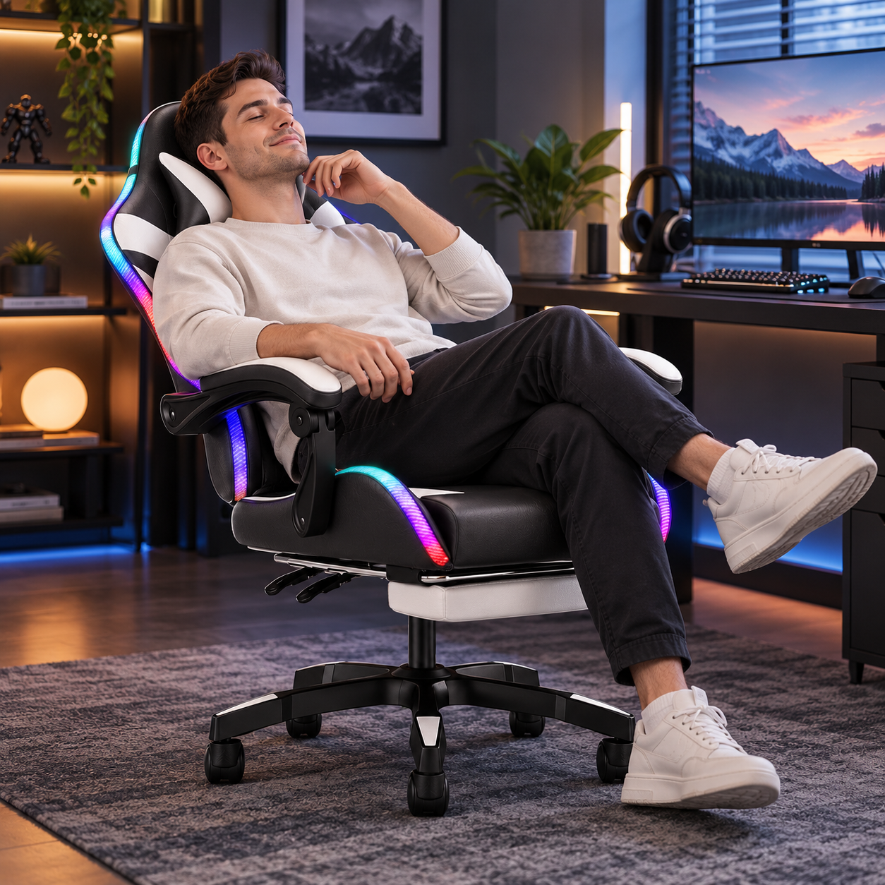 High Back Gaming Chair Rgb Recline Headrest Lumbar Support