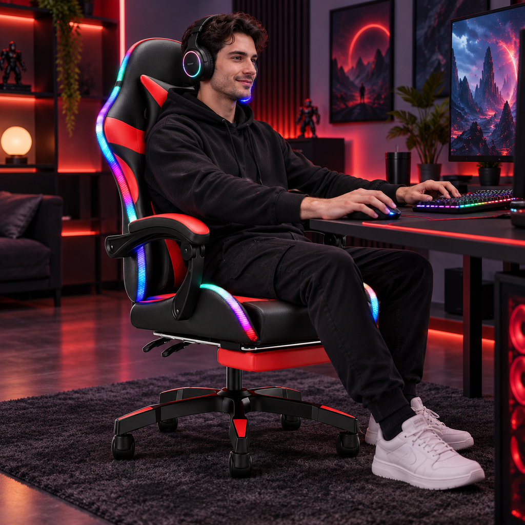 High Back Gaming Chair Rgb Recline Headrest Lumbar Support
