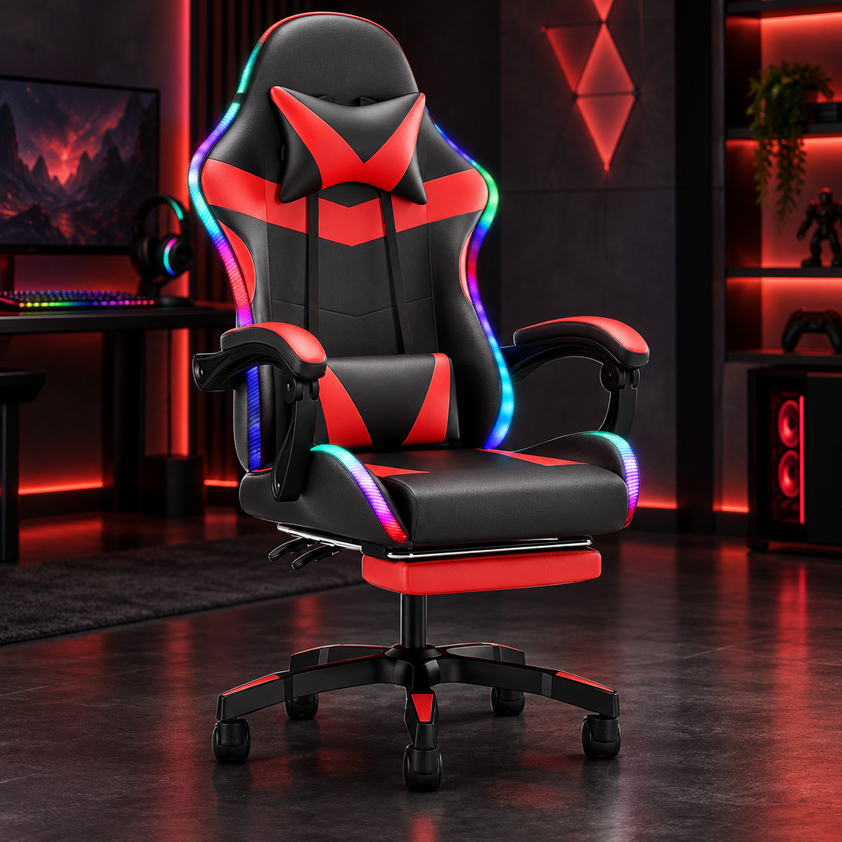 High Back Gaming Chair Rgb Recline Headrest Lumbar Support