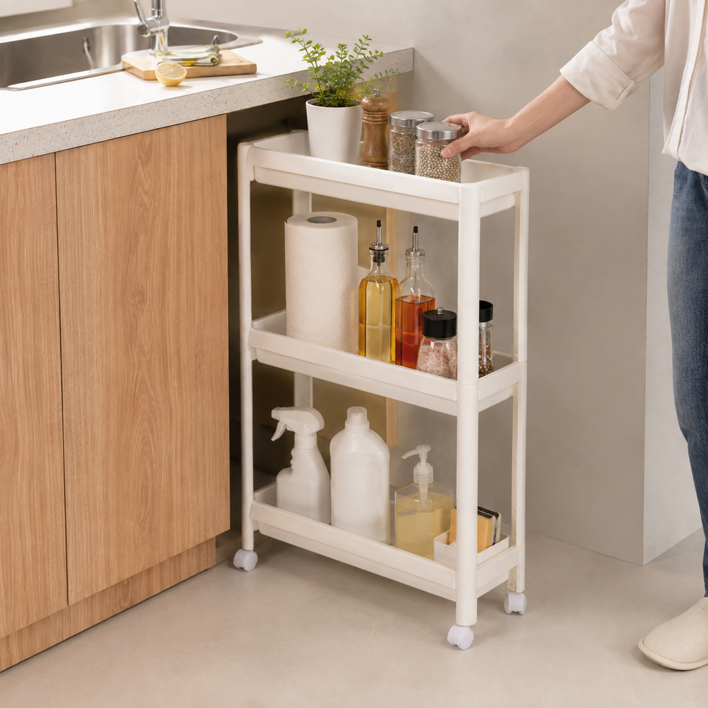 Kitchen Storage Rack Rolling Space Saving Design