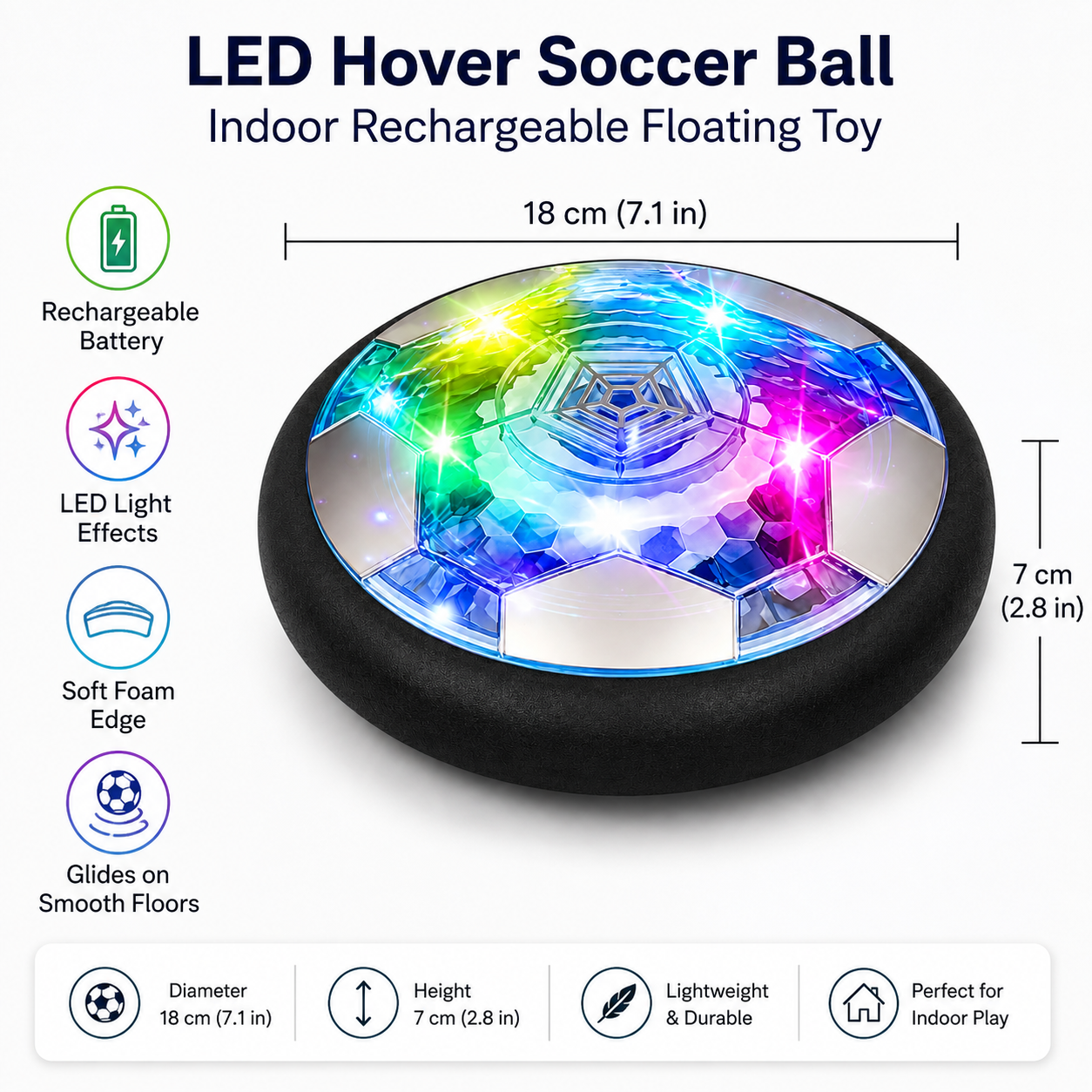 LED Hover Soccer Ball Indoor Rechargeable Floating Toy