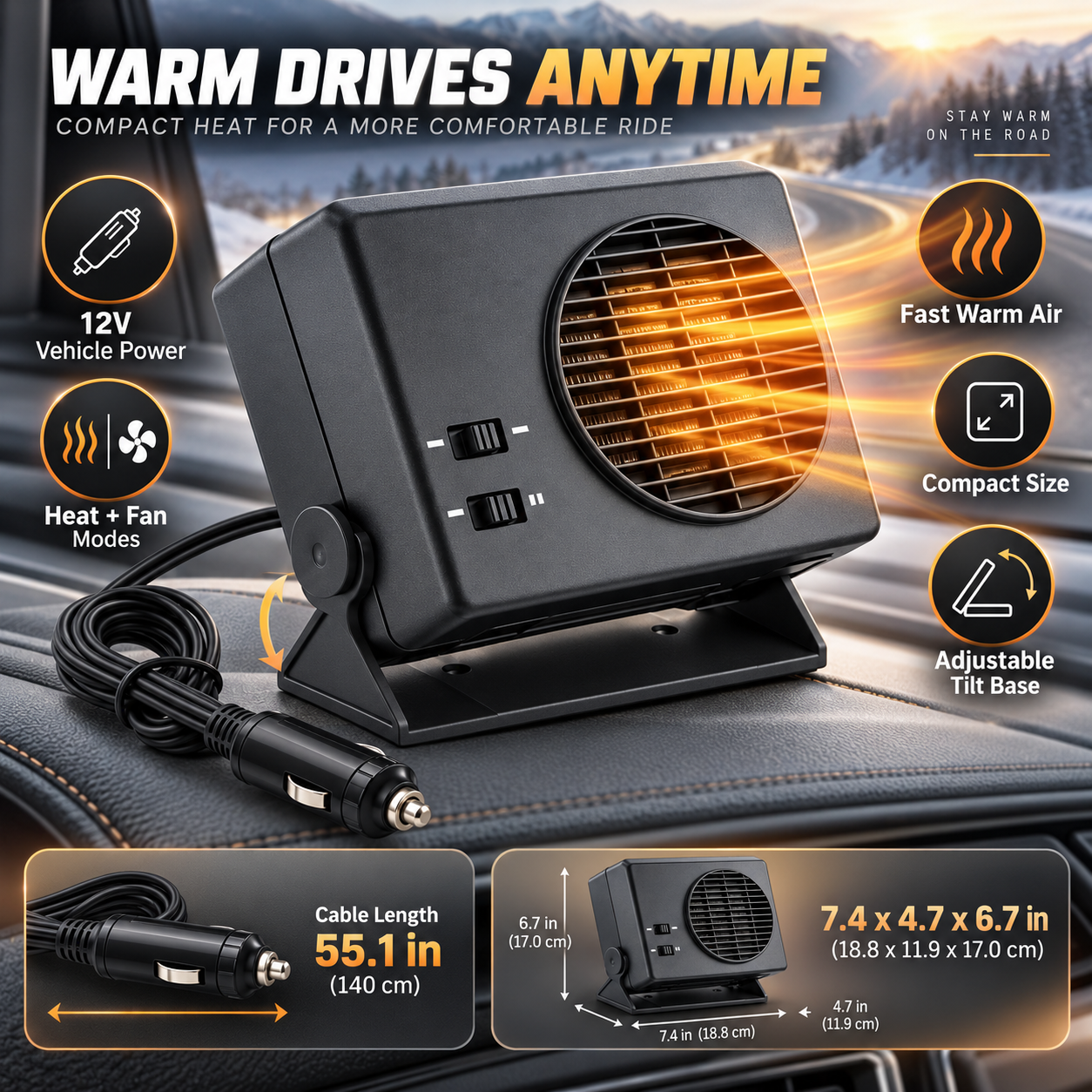 Portable Ceramic Car Heater Compact Design Vehicles