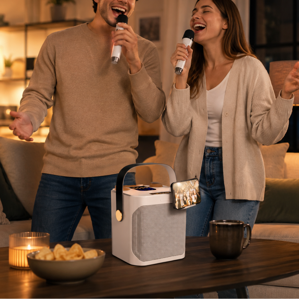 Portable Karaoke Speaker Wireless Microphones LED Display