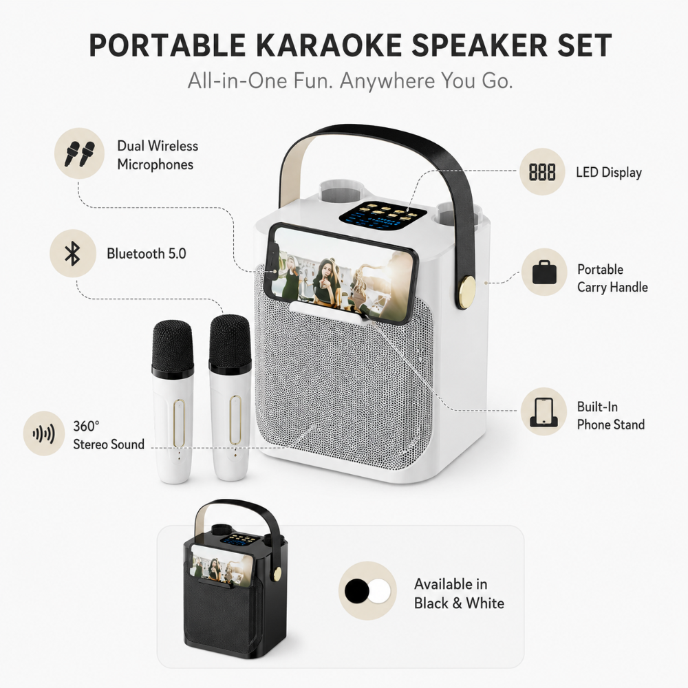 Portable Karaoke Speaker Wireless Microphones LED Display
