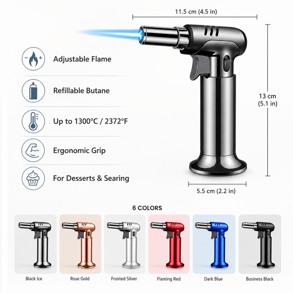 Refillable Butane Kitchen Torch Adjustable Flame Cooking