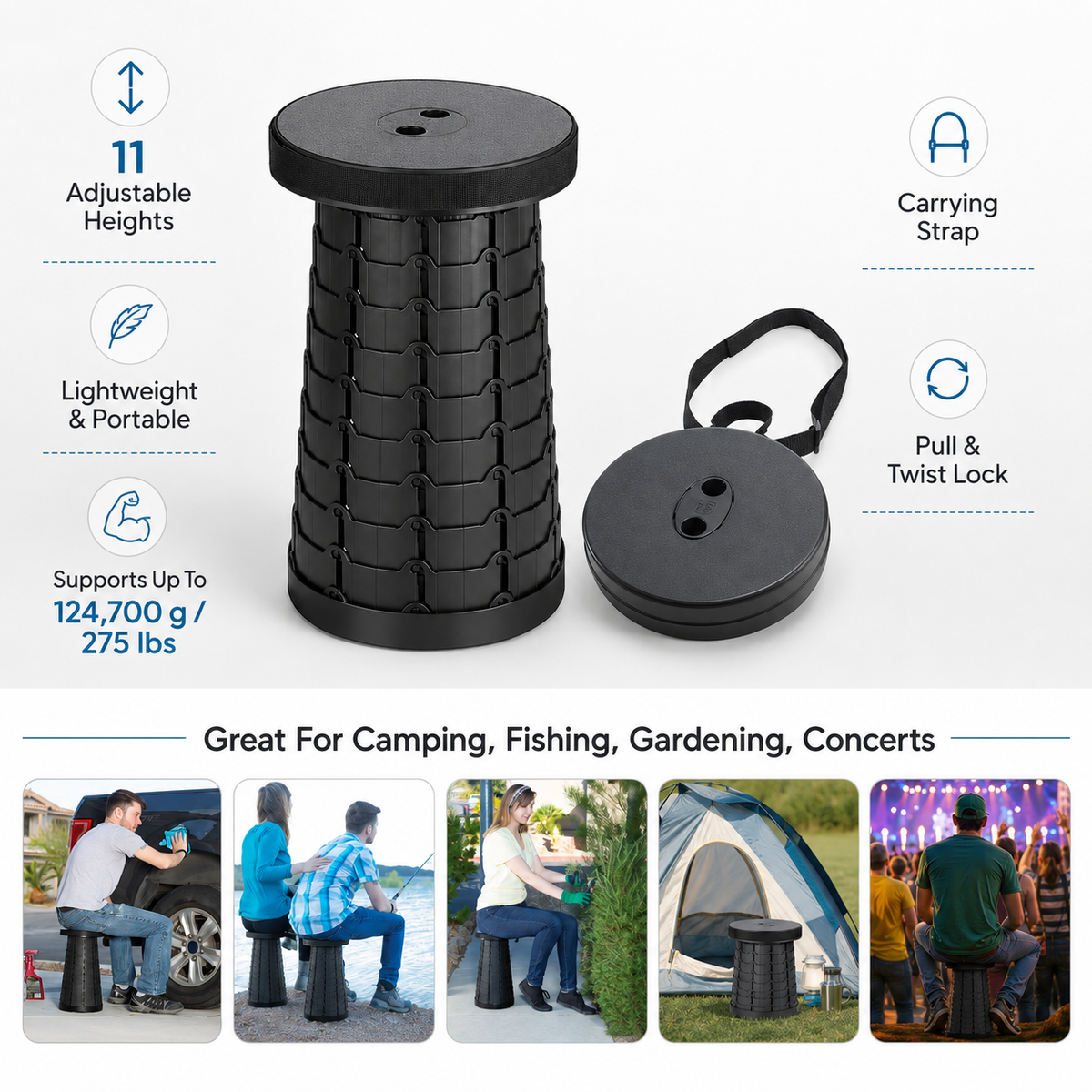 Retractable Stool Camping Portable Lightweight Design