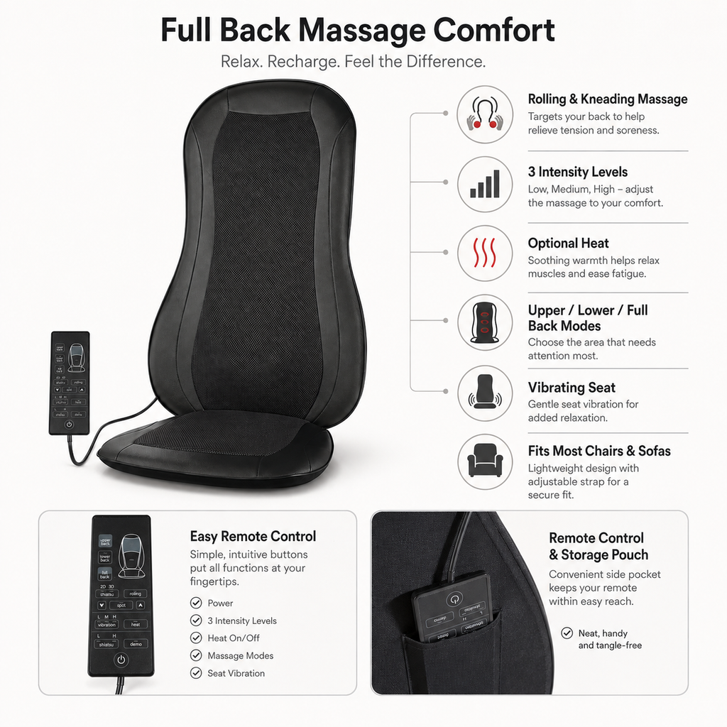 Rolling Massage Seat Cushion Vibrating Ergonomic Design