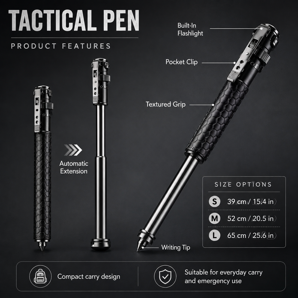 Tactical Pen Flashlight Self Defense Automatic Extension