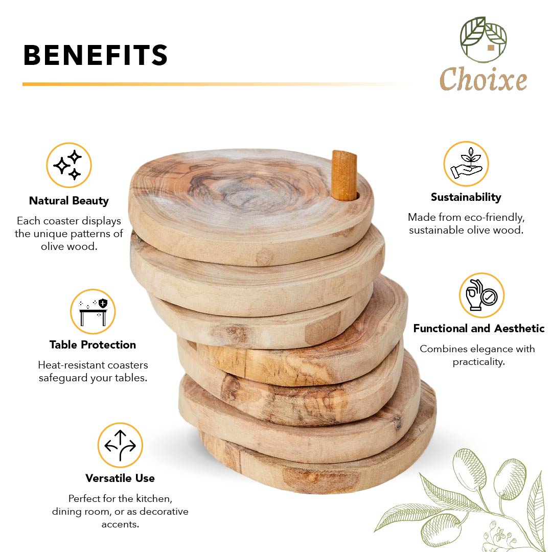 Olive Wood Coasters with Holder