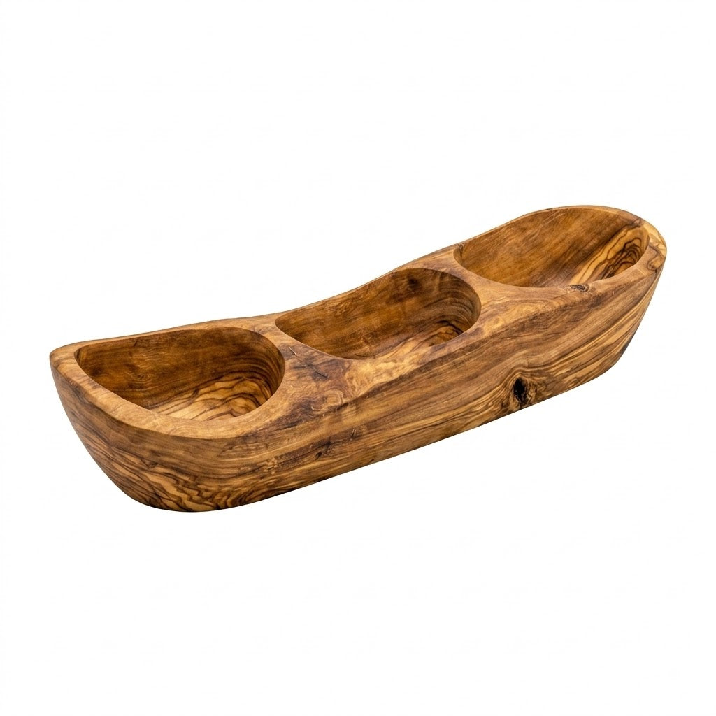 Olive Wood Serving Tray with 3 Compartments