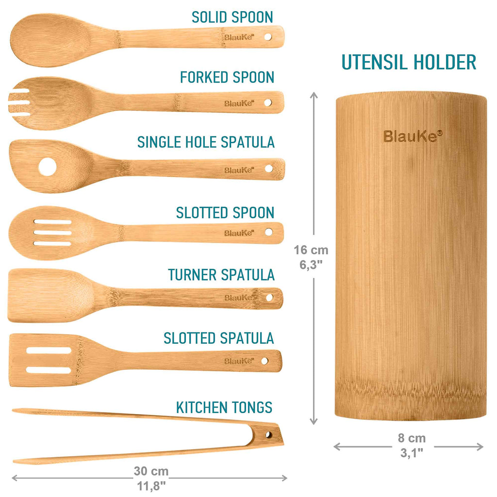 Bamboo Kitchen Utensil Set with Holder