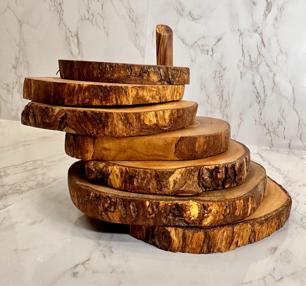 Olive Wood Coasters with Holder