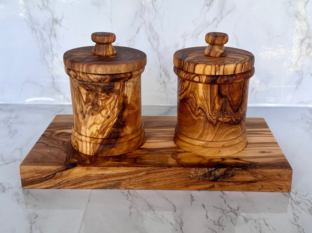 Olive Wood Kitchen Canister Set with Base