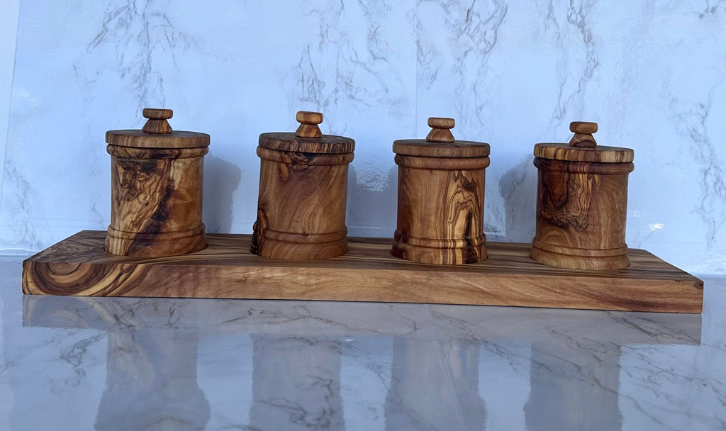 Olive Wood Kitchen Canister Set with Base