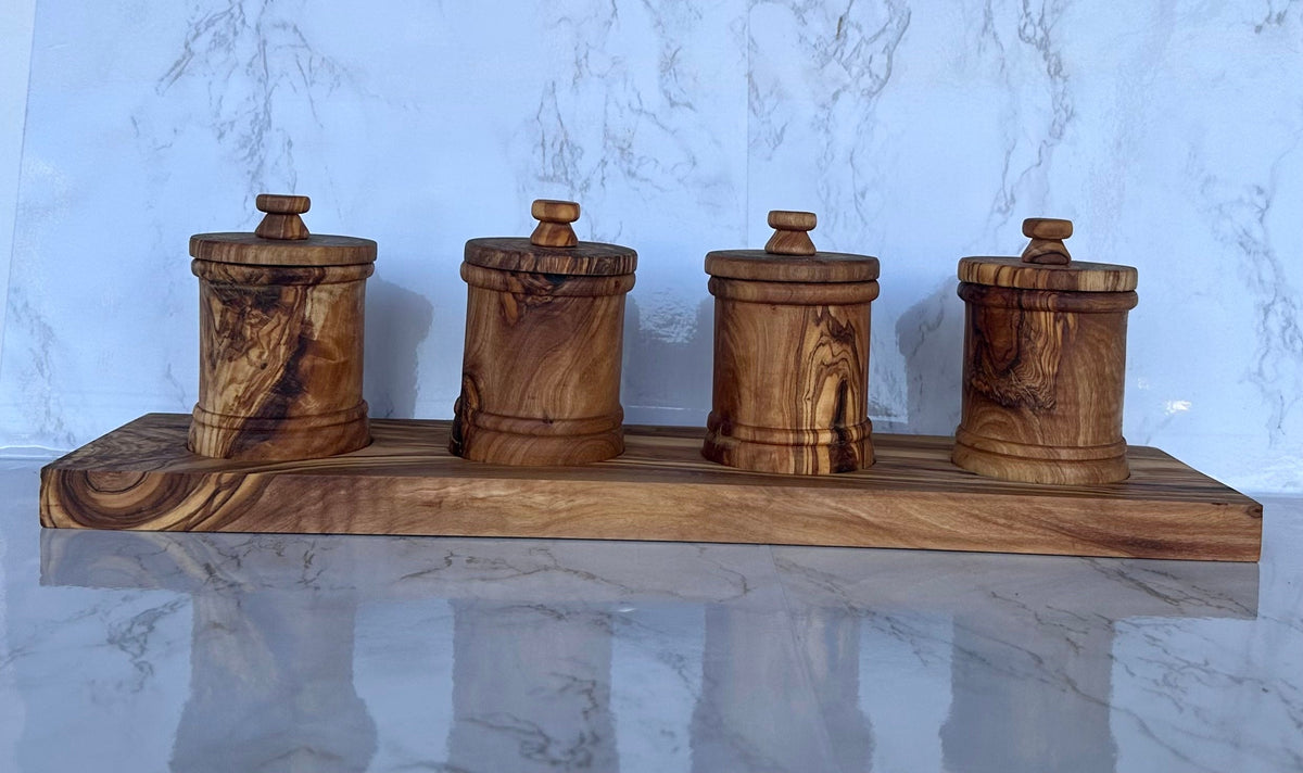 Olive Wood Kitchen Canister Set with Base