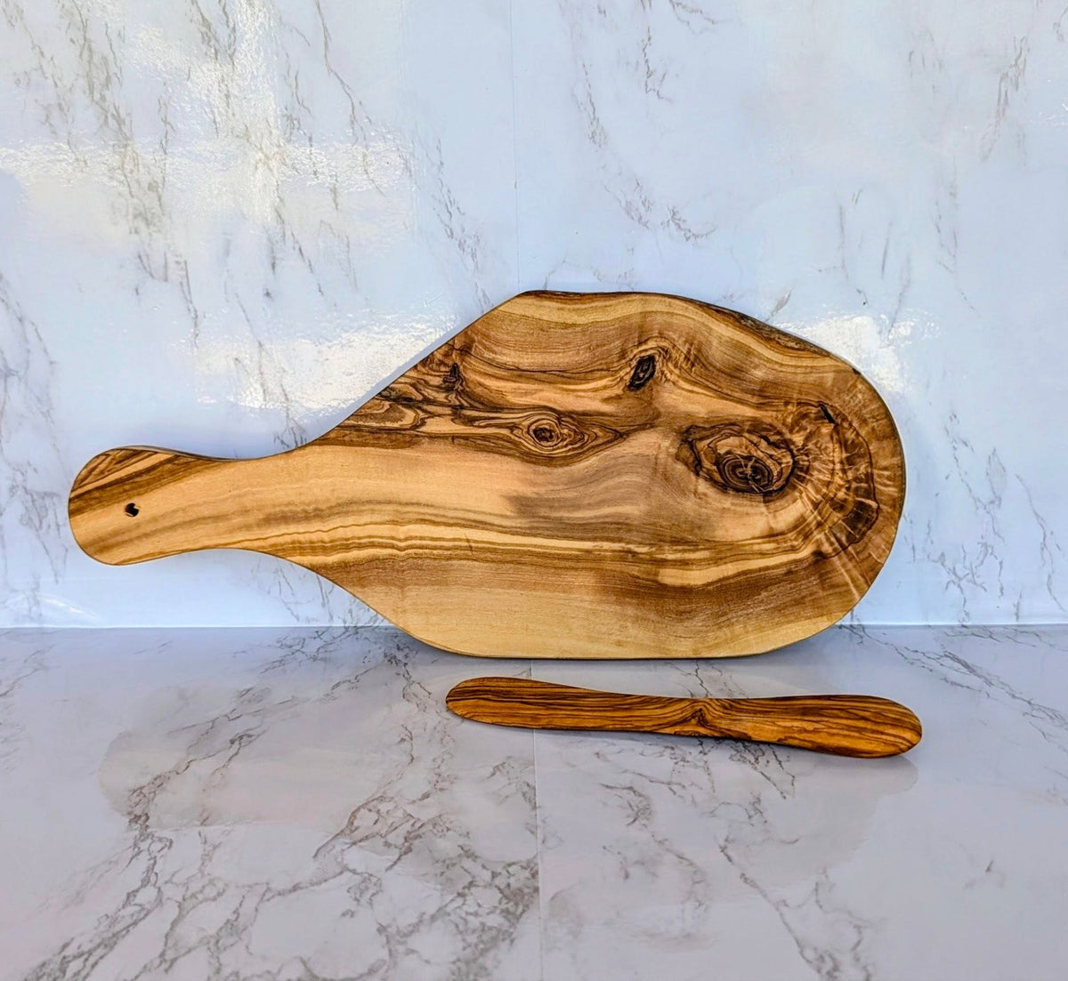 Olive Wood Bread Board and Butter Knife Set